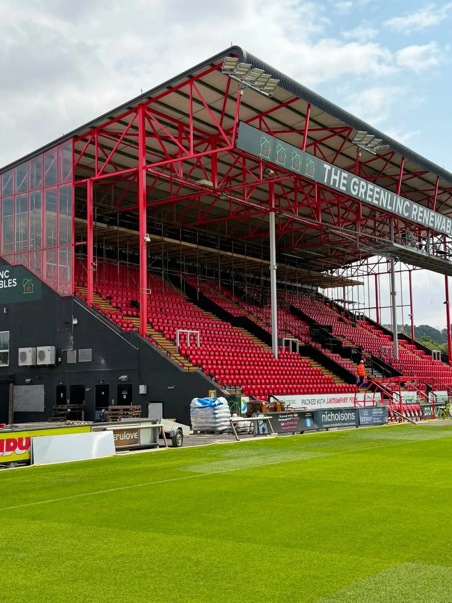 Commercial solar panel scaffolding job at Lincoln football club.