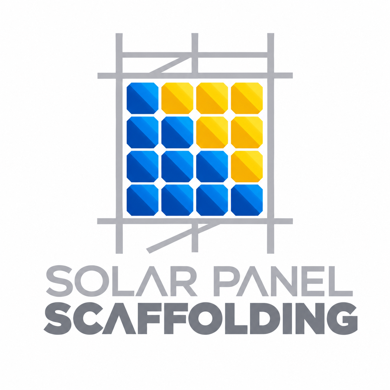 Solar panel scaffolding logo with white background.