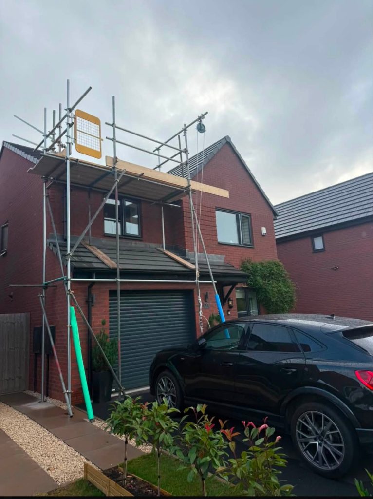 Domestic scaffolding for solar installation.