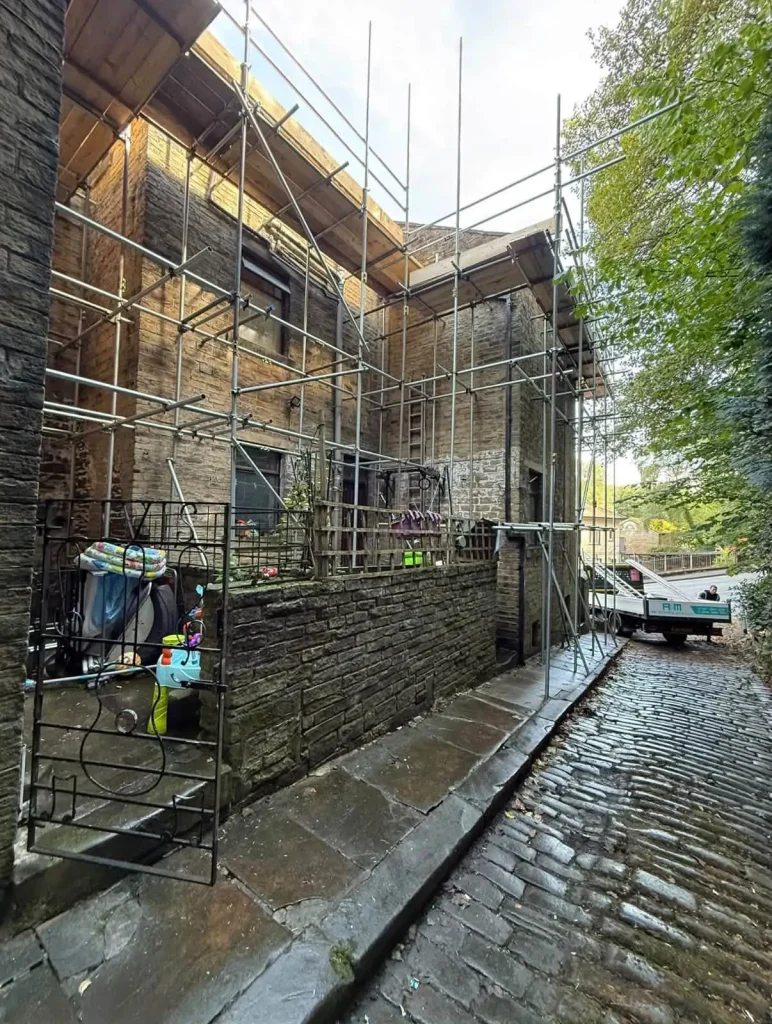 Emergency scaffolding for solar installation.