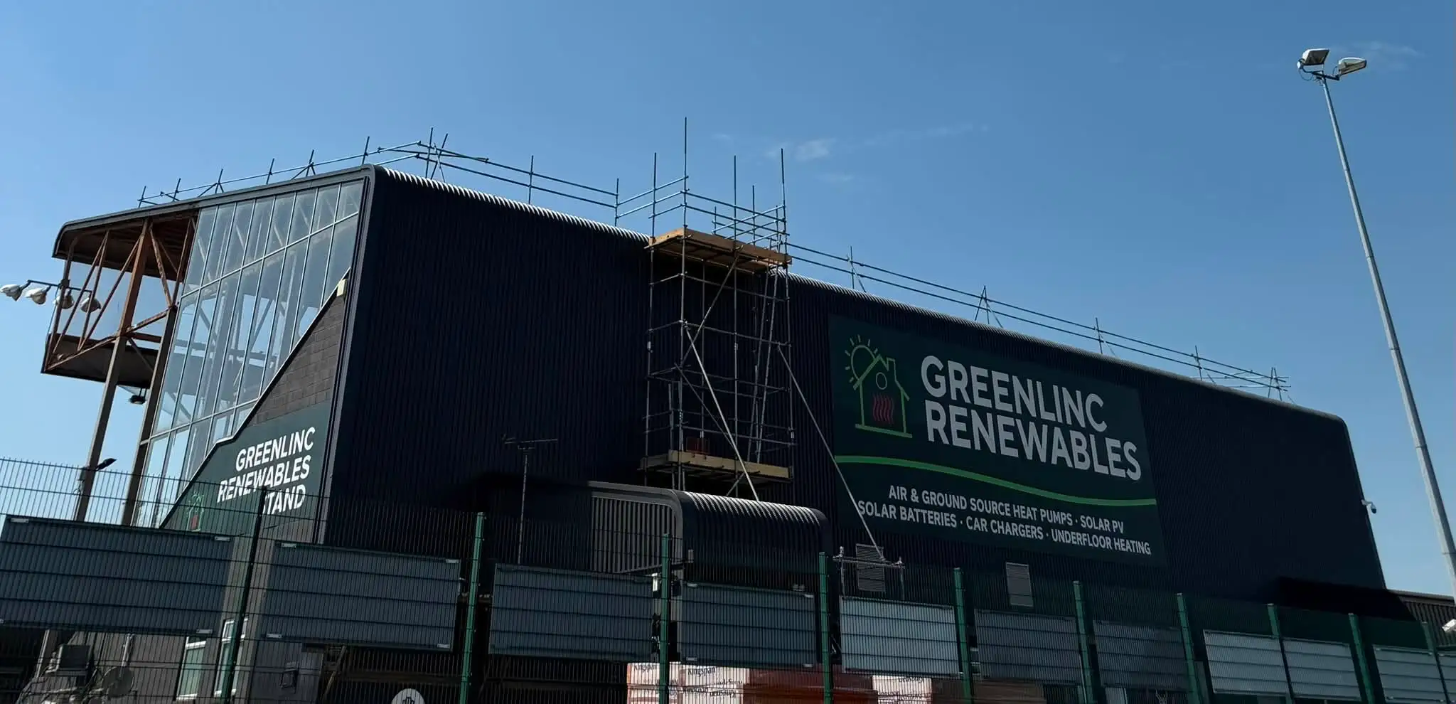 Edge Protection for Solar Panel Installation at Lincoln City football ground.